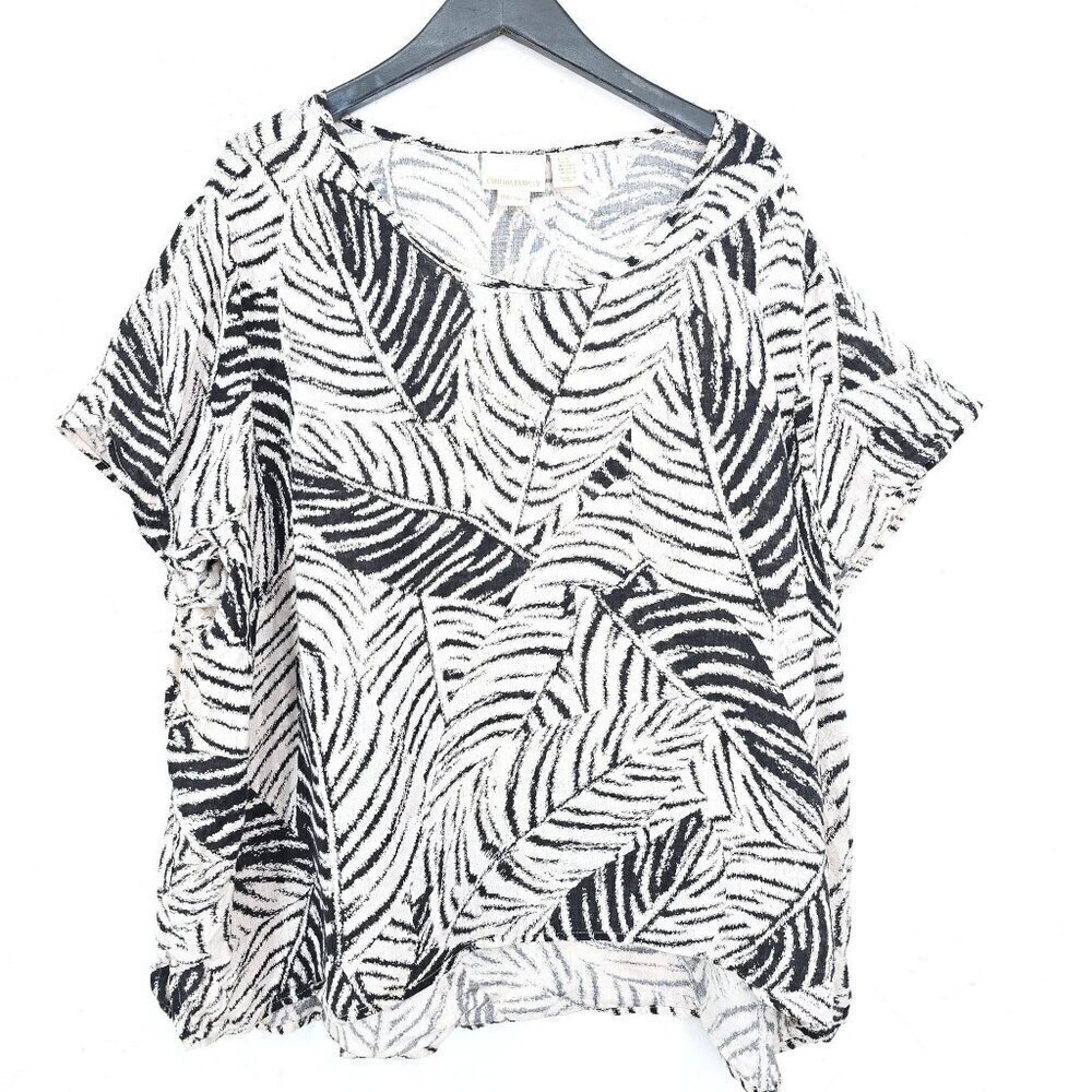 Cynthia Rowley Black Off White Linen Short Sleeve Hi-Low Flowy Top Sz 3X Women